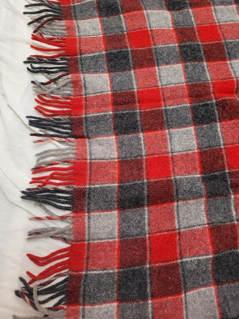 Op de afbeelding: Een rood, zwart en grijs geruite deken met gefranjerde randen. De deken heeft een klassiek ruitpatroon in tinten rood, zwart en grijs. De gefranjerde randen geven deze gezellige deken een decoratief tintje.