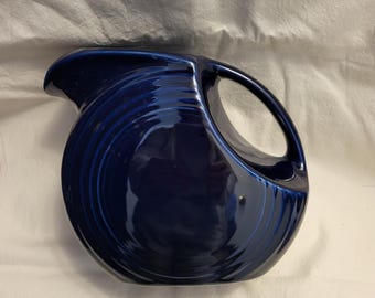 Vintage 1980s Fiesta Cobalt Blue Disc Pitcher Farmhouse Kitchen