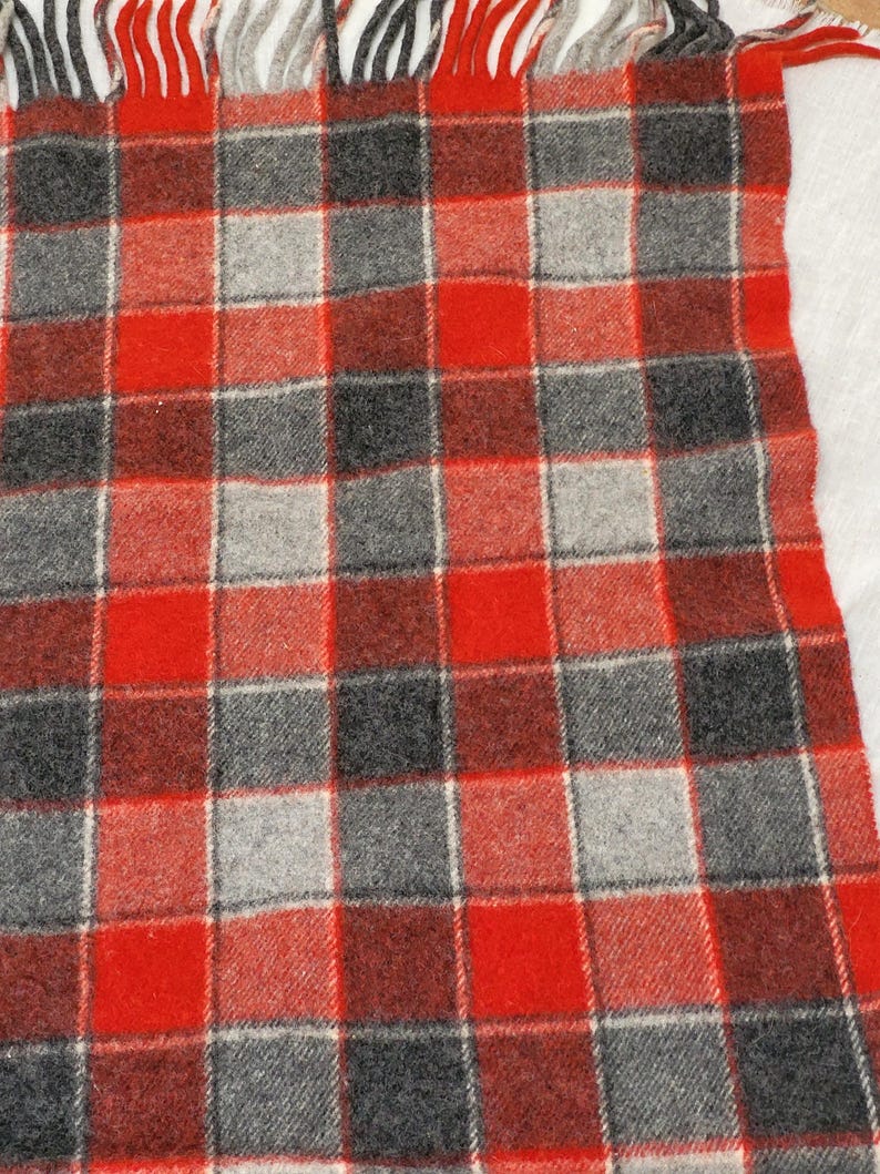 Op de afbeelding: Een rood, grijs en zwart geruite deken met gefranjerde randen. De deken heeft een klassiek vierkant patroon in tinten rood, grijs en zwart. De gefranjerde randen geven dit gezellige textiel een decoratief tintje.