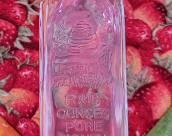 Vintage 1940s Embossed Glass Honey Bottle - 4oz Hive Design