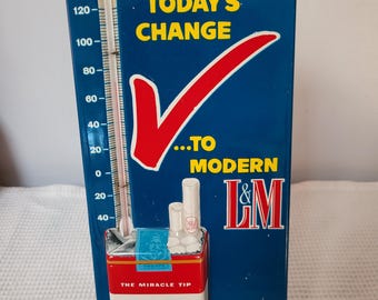 Vintage 1950s LM Cigarettes Thermometer, Enamel Metal Sign