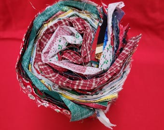 1980s Christmas Fabric Scrap Bundle: Varied Colors, Patterns, Quilting Pieces
