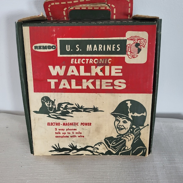 Vintage Circa 1950s Remco Electronic Toy Walkie Talkies U.S. Marines 2 Way Phones Electro Magnetic Power Untested In Original Box