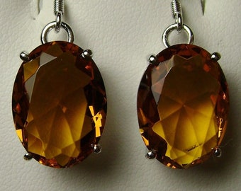 Orange Citrine Earrings/ Solid Sterling Silver/ Oval Cut Simulated Orange Citrine Dangle Drop Filigree Earrings [Custom Made] Design#E35