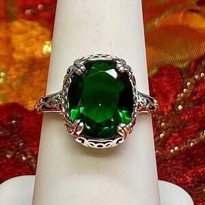 Emerald Green Ring Sterling Silver/ 4ct Green Emerald, Art Deco Edwardian Filigree Ring [Custom Made] Design#70z