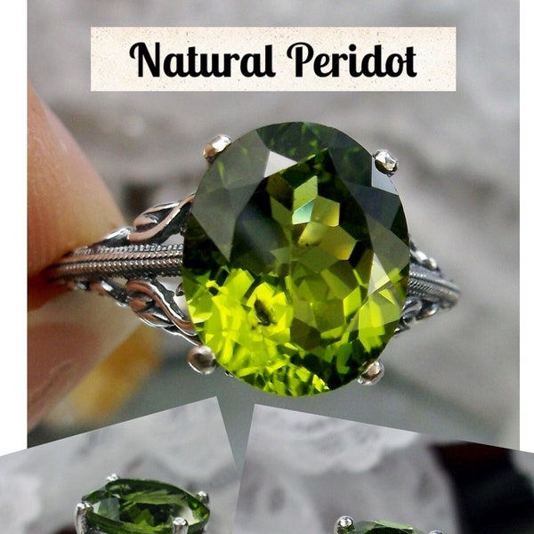 Natural Peridot Ring | 10k, 14k or Sterling Silver | 5ct Natural Green Peridot, Antique Reproduction Swan Filigree [Custom Made] Design#190