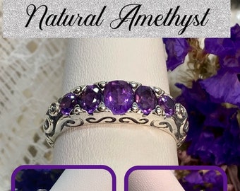 Purple Amethyst Ring Solid Sterling Silver Natural Genuine Gemstone Georgian Victorian Filigree Stackable [Made To Order] Design#19