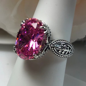 Pink Ring/ Solid Sterling Silver/ 5ct Oval Light Pink Cubic Zirconia or Natural Silver Dragon Gothic Ring [Custom Made] Design#133