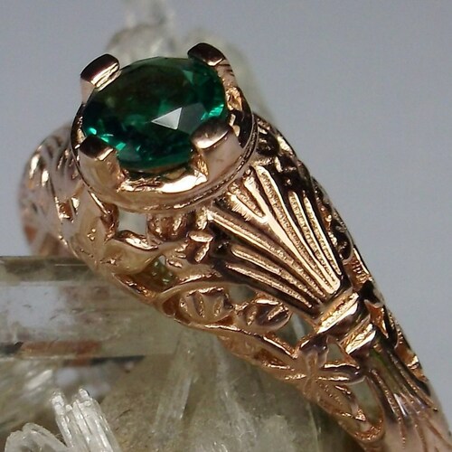 Natural Emerald Ring/ Rose Gold Plated Sterling Silver/ 3stone - Etsy