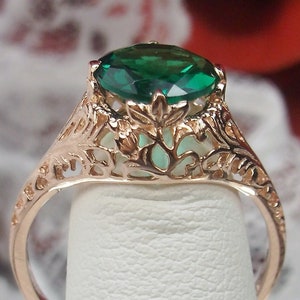 Natural Emerald Ring/ Rose Gold Over Silver/ 1.1ct Round Natural Green ...