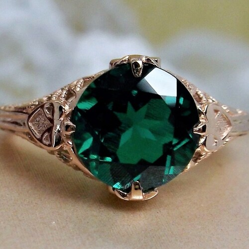 Emerald Ring Natural Rose Gold Plated Sterling Silver/ Natural - Etsy