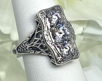 Silvershake Art Deco 3-Stone Amethyst Ring - 925 Sterling Silver, White Gold Plated, Size 6 - View #13