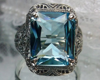 Aquamarine Ring/ Solid Sterling Silver/ 5ct Simulated Blue - Etsy
