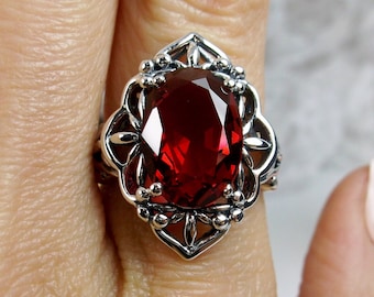 Red Ruby Sterling Silver Ring Natural Round Gemstone Size 4 5 6 7 8 9 10 11 