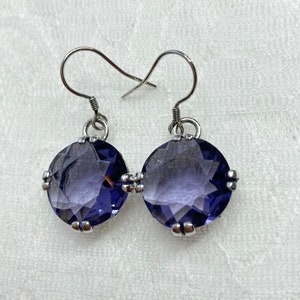 Amethyst Earrings, Simulated Purple Gem Earrings, Sterling Silver Fleur de Lis filigree [Custom Made] Design#E7