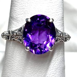 Natural Purple Amethyst Ring Oval 2.6ct Gemstone Medieval Floral Sterling Silver Filigree [Made To Order] Design#173