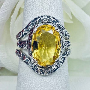 Sterling Silver Simulated Citrine Ring Set: Edwardian Floral Band