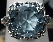 6ct Sim Blue Aquamarine Sterling Silver Floral Bow Victorian Filigree Ring Size Made To Order