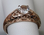 Edwardian Natural White Topaz 14k Rose Gold Filigree Ring Size Made To Order Design 160