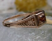 Antique Art Deco Wedding Natural Garnet Sterling Silver Rose Gold Filigree Ring Size Made To Order Design 155