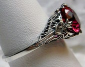 2ct Simulated Red Ruby Sterling Silver Victorian Deco Filigree Ring Size (Made To Order) Design 162