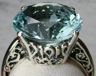 12ct Sim Blue Aquamarine Sterling Silver Fleur