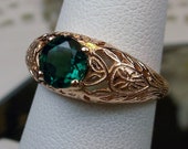 Natural Emerald Solid 14K Rose Gold Filigree Edwardian Deco Ring Size (Made To Order) Design 160