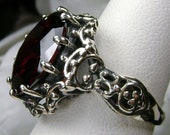 10ct Round Cut Red Garnet CZ Solid Sterling Silver Gothic Filigree Ring Size Made To Order Design 105