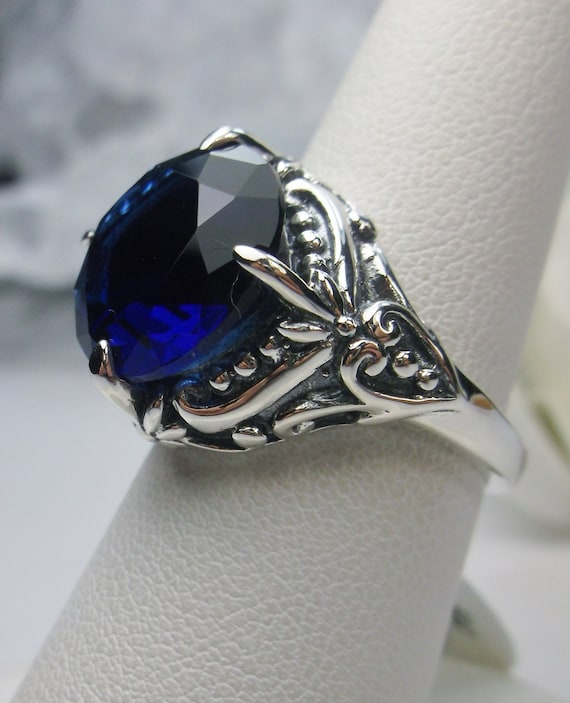 5ct Sim Sapphire Sterling Silver Edwardian Floral Filigree Ring {Made To Order} 