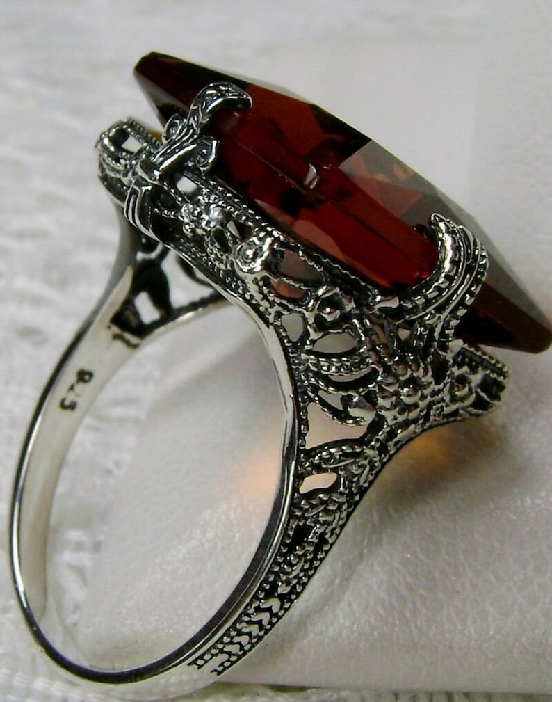 Antique Finish Filigree Sterling Silver Ring With Genuine Citrine (1.8 CT. T.W) - Round Cut, 8mm - View #4