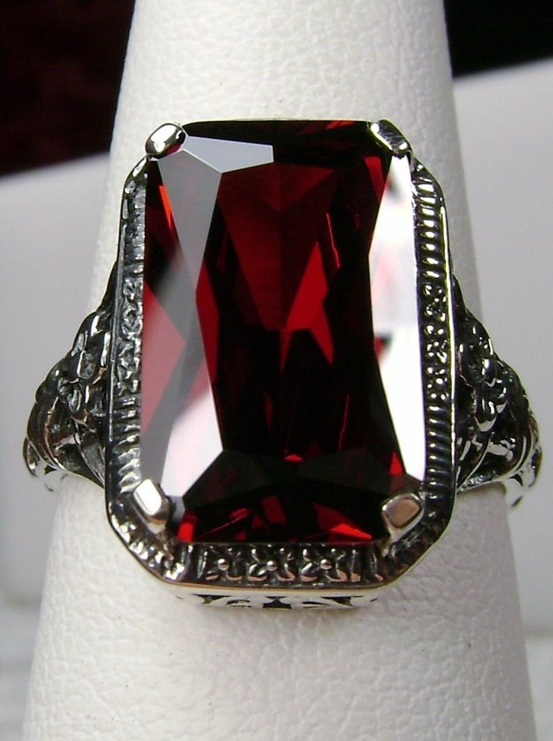 Garnet CZ Ring/ Solid Sterling Silver/ 5ct Cushion Cut Red - Etsy