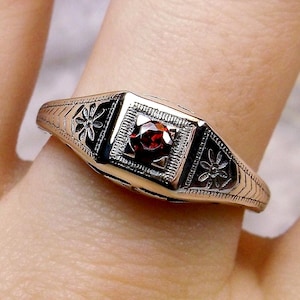 Bague de mariage grenat rouge/argent sterling/mariage Art déco antique grenat rouge en filigrane d'argent sterling [sur commande] Design n°155