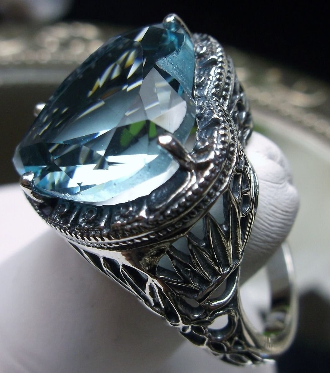 Aquamarine Blue Ring Size 8 / Solid Sterling Silver/ 10ct - Etsy