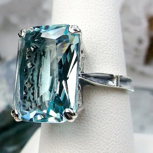 Aquamarine Blue Ring 13ct Rectangle Cut Gem Choose Simulated or Natural Sterling Silver Filigree [Made to Order] Design#225