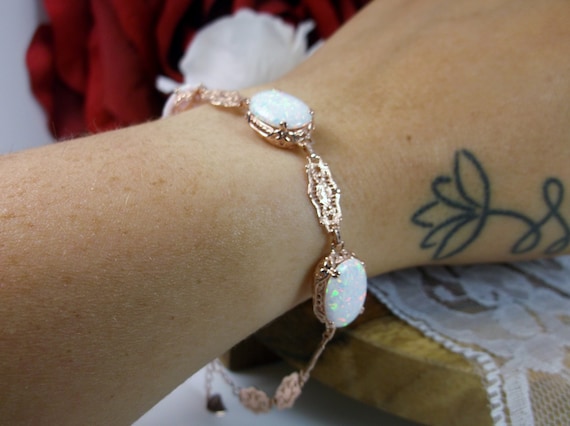 ブレスレット 24K Gold Plated White Opal Bracelet Double Link' White Opal Silver Bracelet - Black Star Opal