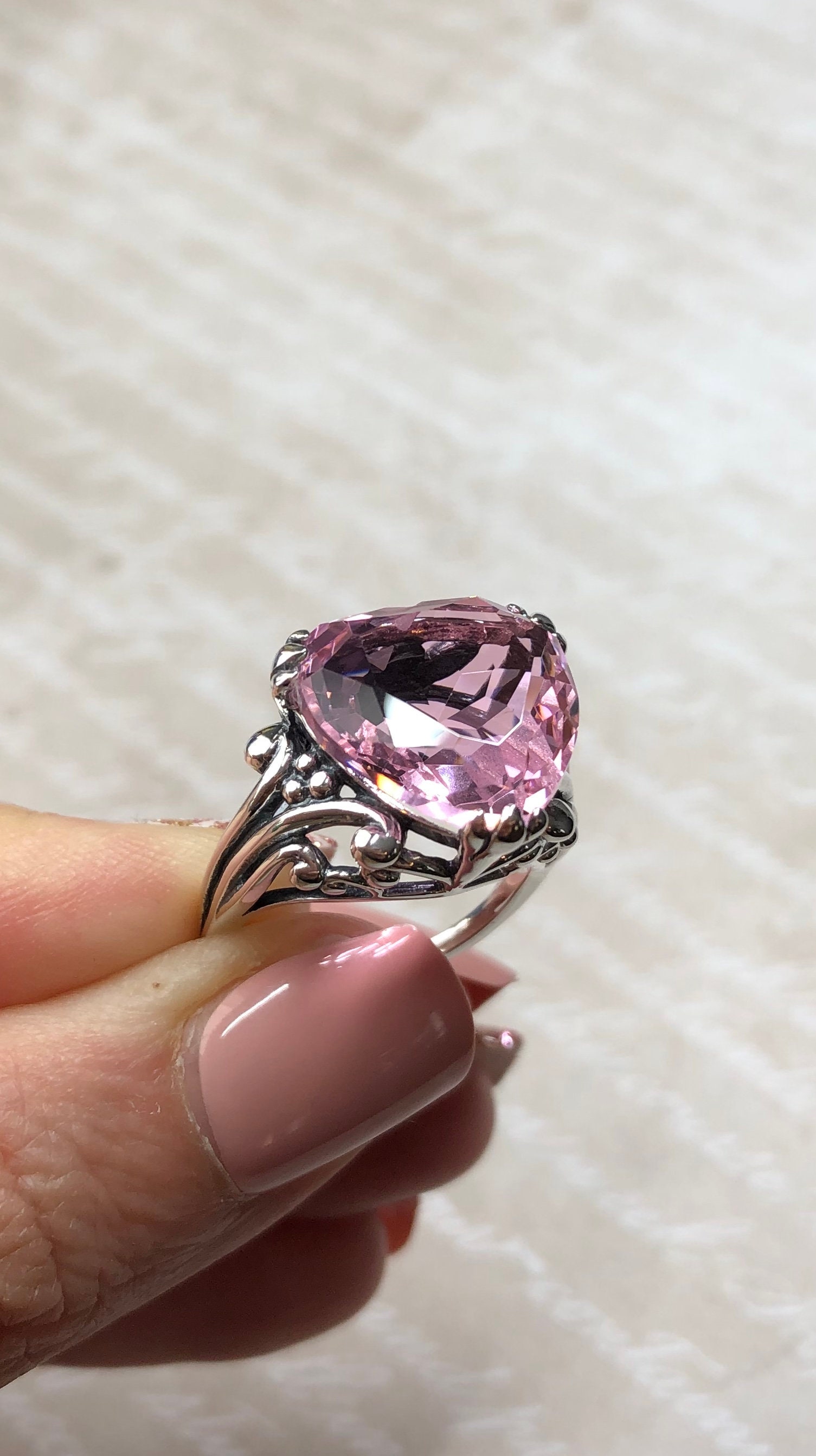 Pink Topaz Ring/ Solid Sterling Silver/ Huge 10ct Simulated | Etsy