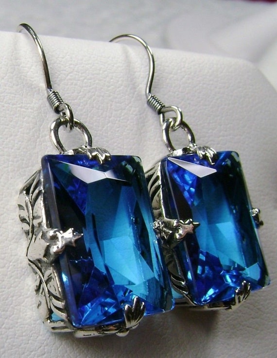 Blue Topaz Earrings Filigree Drop Sterling Silver Blue Topaz Earrings Filigree Drop Sterling Silver