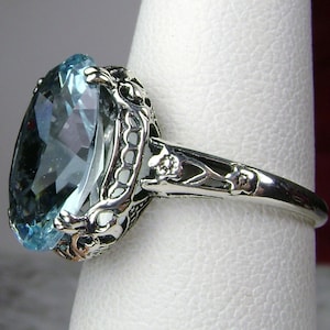 Aquamarine Blue Ring | Sterling Silver Natural or Simulated Gemstone Option Floral Antique Vintage Filigree [Made To Order] Design#70