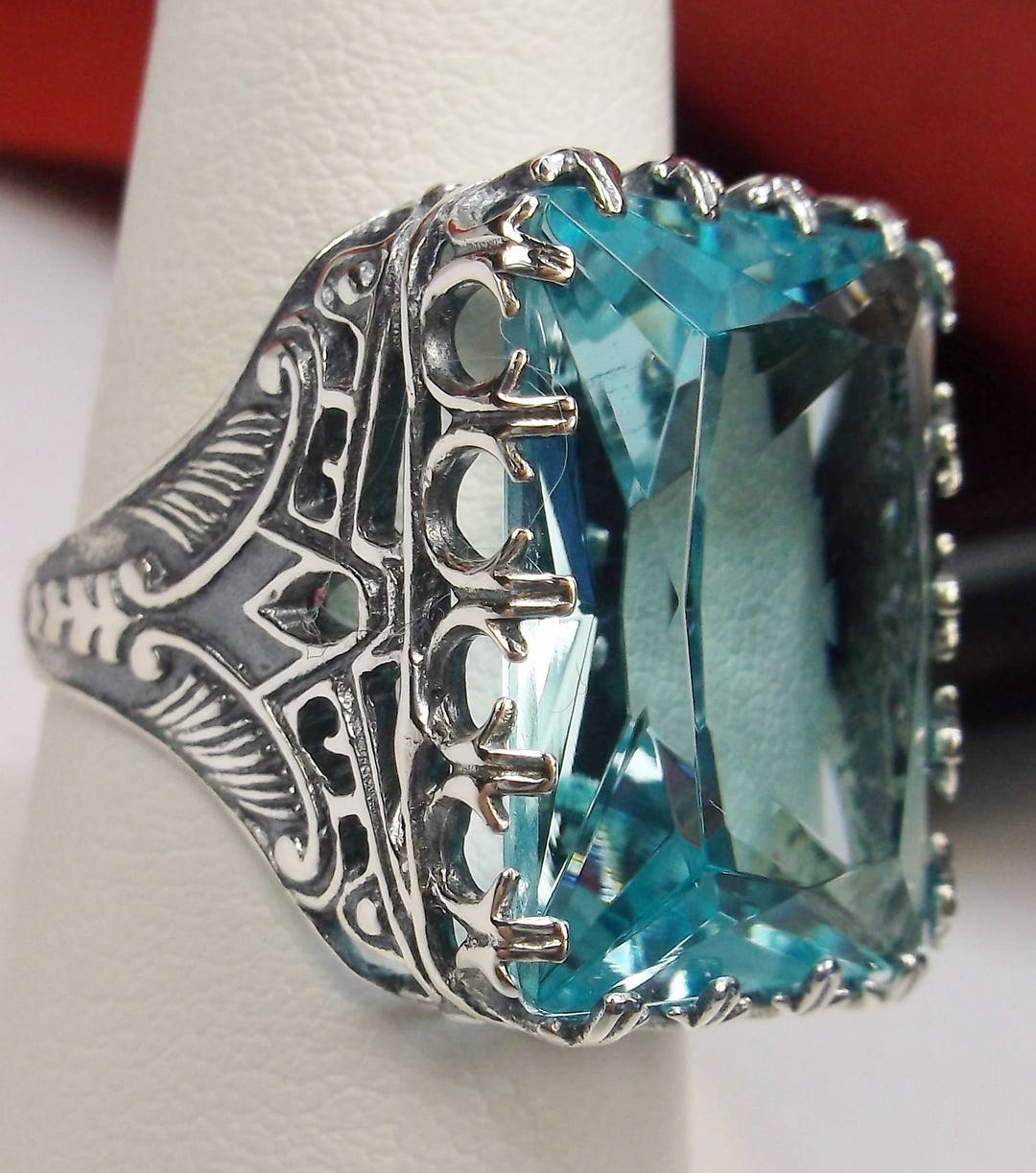 Aquamarine Blue Ring/ Solid Sterling Silver/ 30ct Big - Etsy