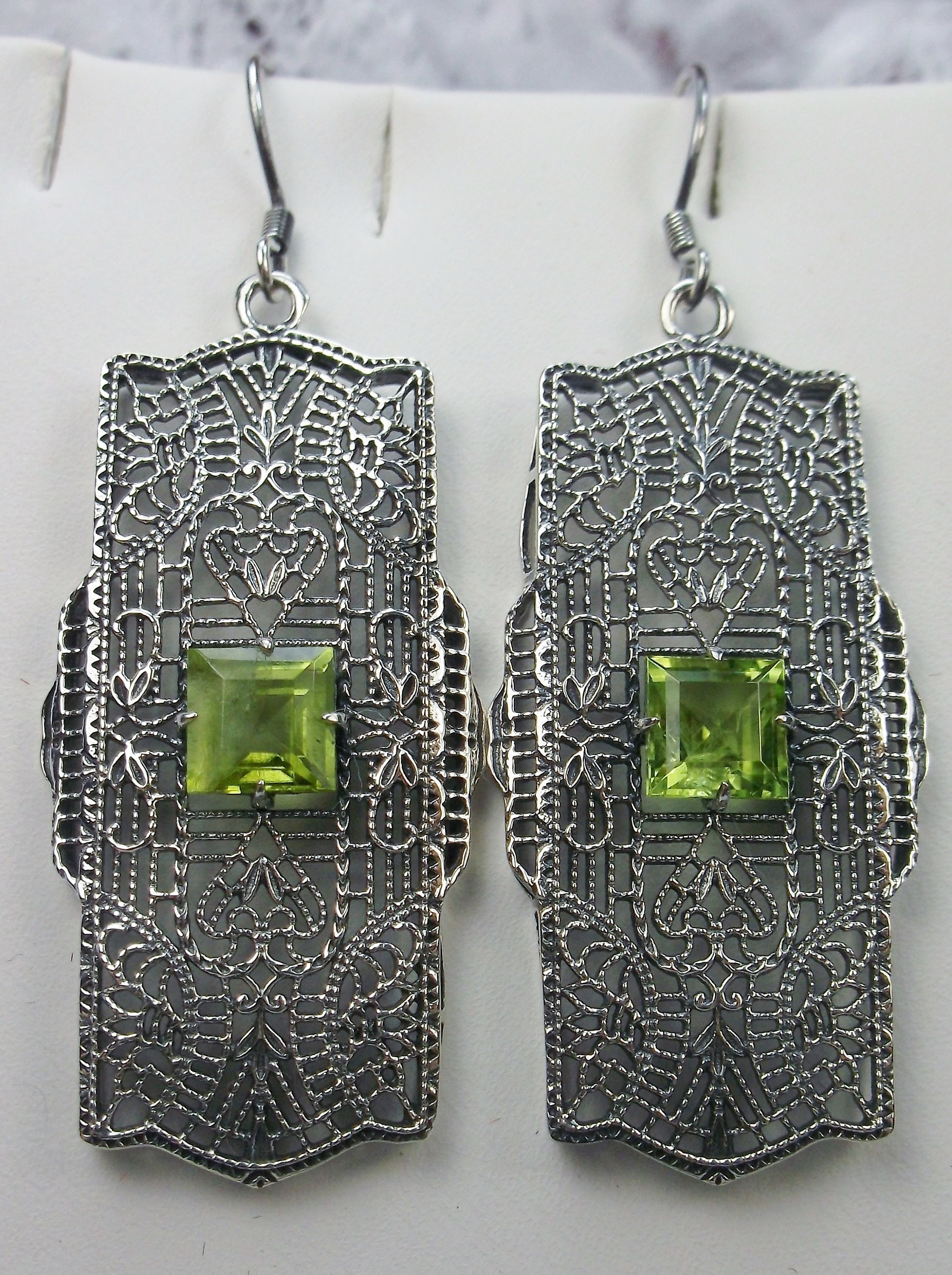 Sterling Silver 1.60CT Oval Shape Natural Peridot and White Topaz Floral Dangle Earrings main image 0