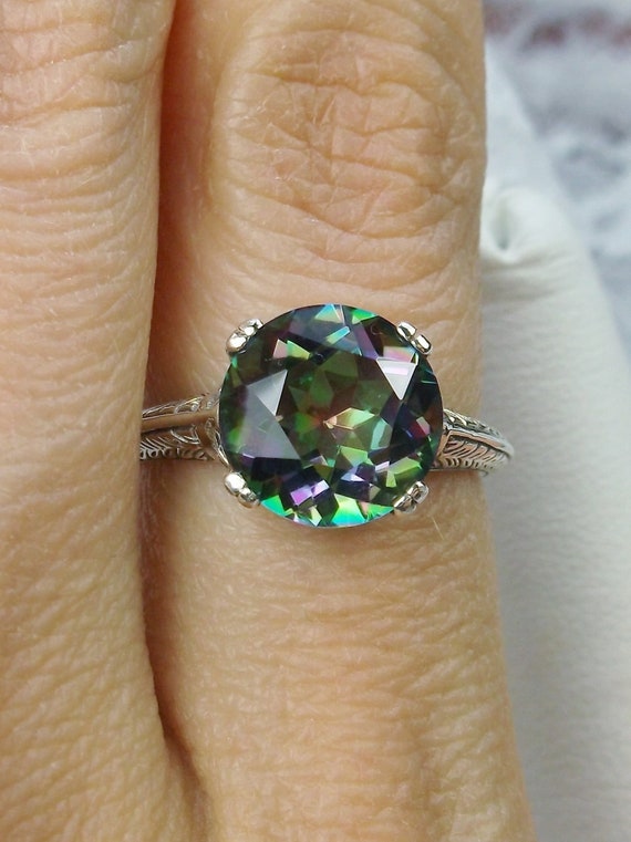Anillo De Plata De Ley 925 Con Topacio Místico Ovalado Y Diamante CZ