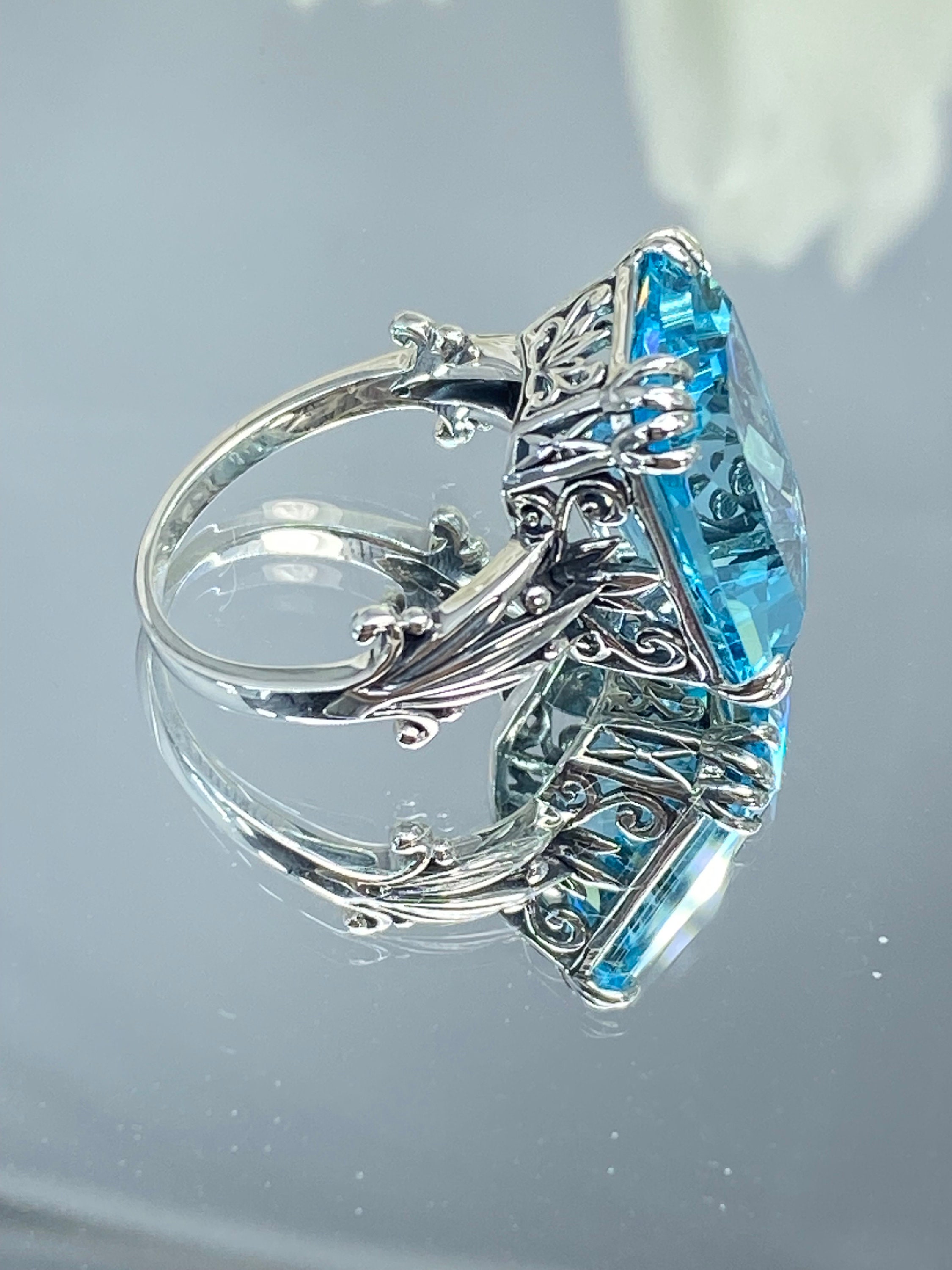 Aquamarine Ring, 13ct Simulated Light Blue Gemstone