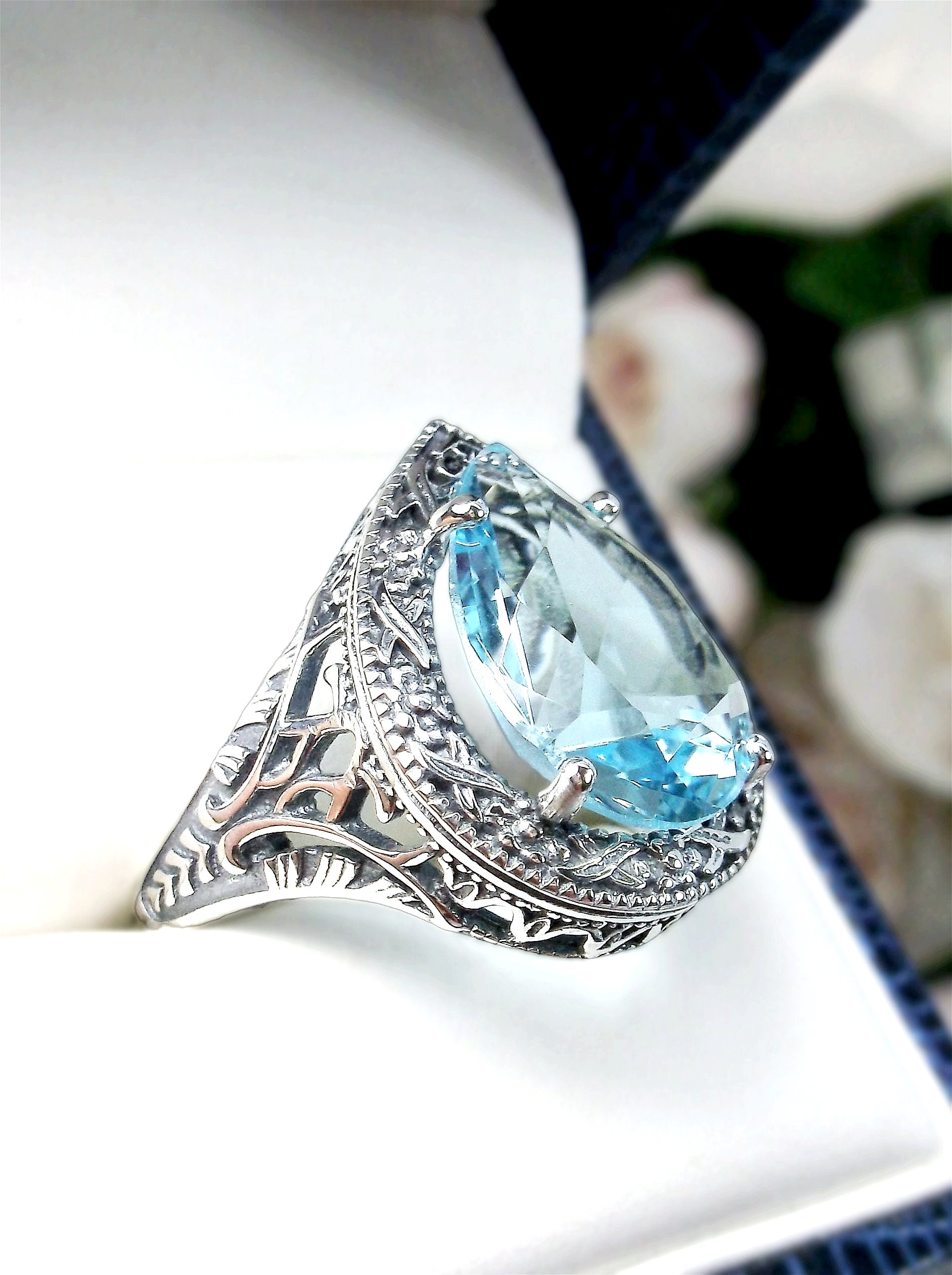アクセサリー wizble Pinky Ring Aquamarine Silver925 Aquamarine Gemstone 925 Silver Women's Fine Blue Ring Pear