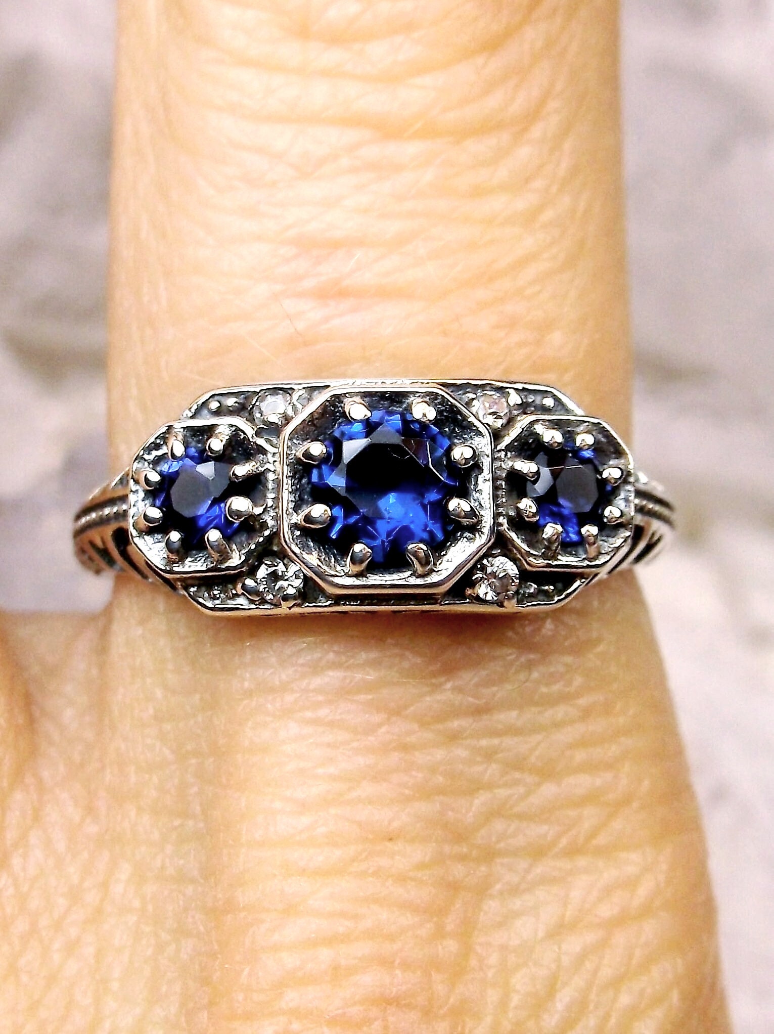 Sapphire Ring 925 Sterling Silver Simulated Blue Sapphire