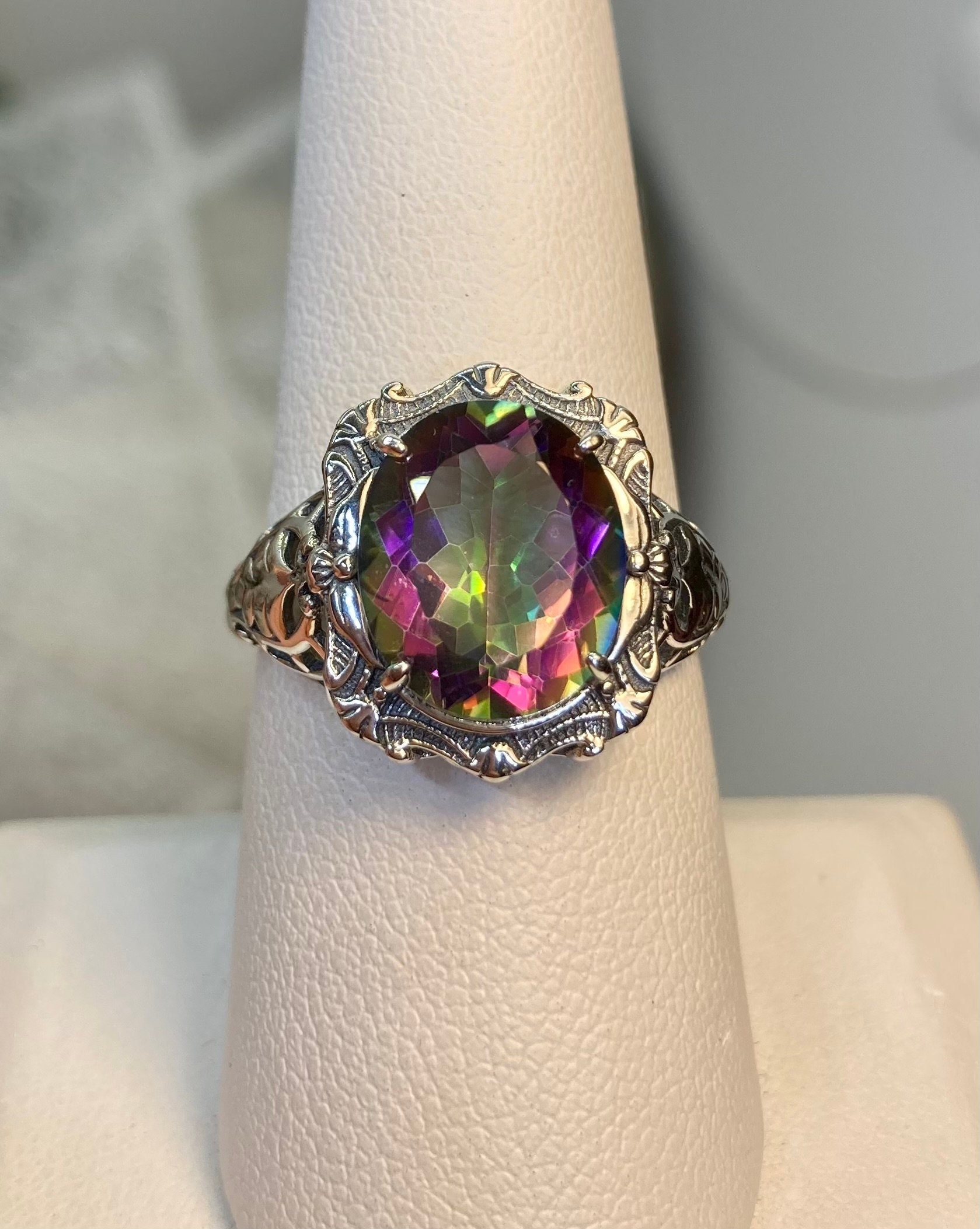 Natural Mystic Topaz Ring/ Sterling Silver/ 4ct Oval Cut Natural Mystic Topaz Ring/ Sterling Silver/ 4ct Oval Cut