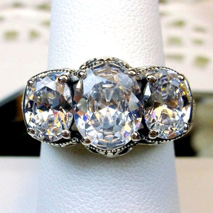 Topas Ring / Dreifaltigkeit Oval Cut Weiß CZ oder Topas mit Sterling Silber Art Deco Filigran [Spezialanfertigung] Design #36