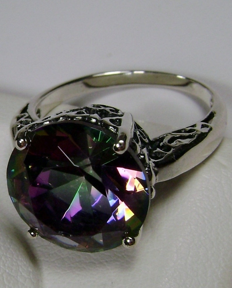 Mystic Topaz Ring/ Sterling Silver/ 5ct Round Simulated Mystic Topaz