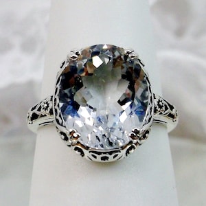 Natural White Topaz Ring/ Sterling Silver/ 5ct Natural White Topaz Floral Art Deco Edwardian Filigree [Custom Made] Design#70z