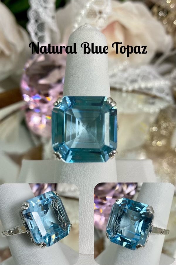 Natural Sky Blue Topaz Ring Size 9/ Sterling Silver/ 23ct