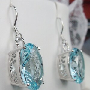 Aquamarine Earrings/ Solid Sterling Silver/ Oval Cut Simulated Blue ...